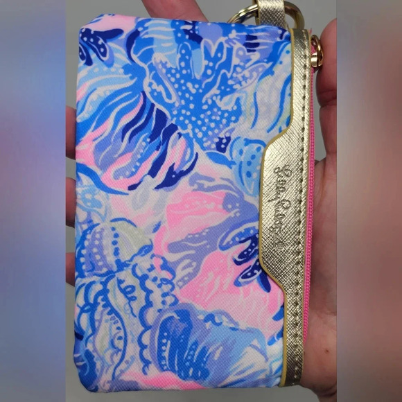 Lilly Pulitzer Blue & Pink Zip ID Wallet Coin Purse Keychain Pouch Accessory - Picture 3 of 8